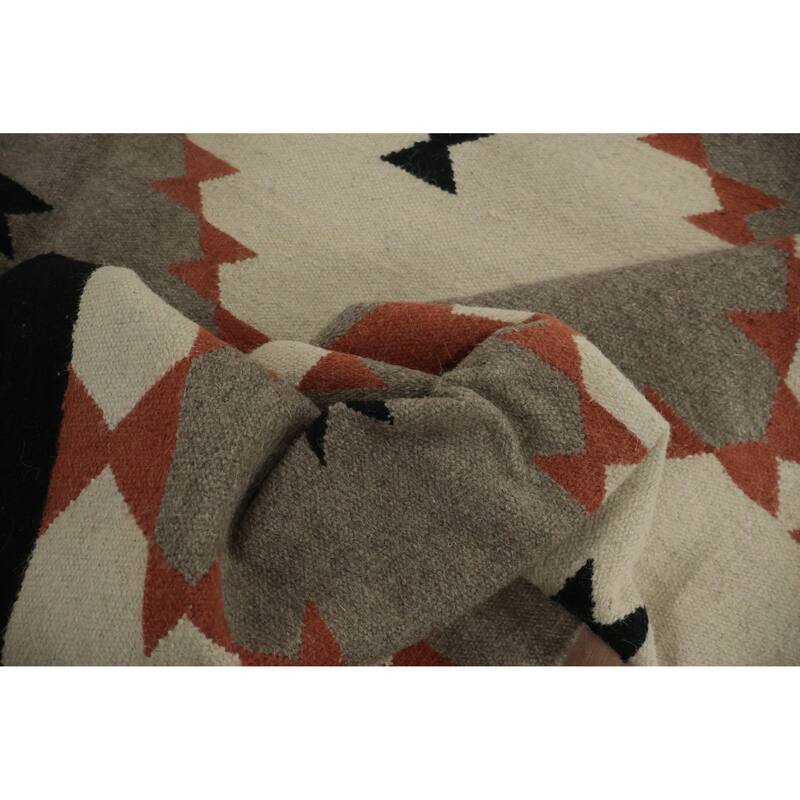 Hand Woven Oriental 100% Wool Carpet Southwestern Modern Greys & Charcoal Kilim Area Rug - 14' 1'' X 8' 4''