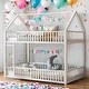 preview thumbnail 1 of 10, Metal Twin over Twin House Bunk Bed with Fence and Door White