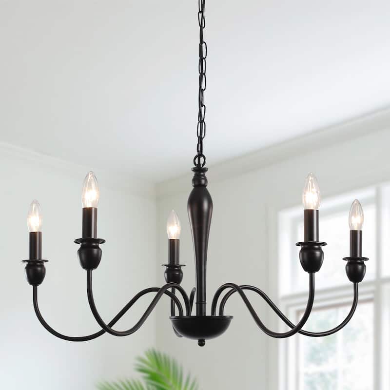 5-Light 28.14-inch Classic Chandelier Light for Kitchen Island Bedroom - Black