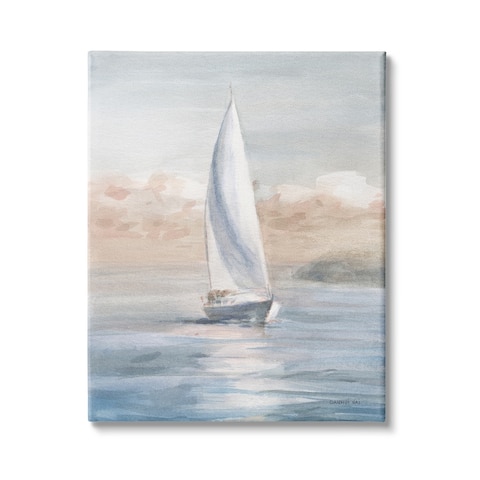 Stupell Industries Sailboat Under Cloudy Morning Sunrise Soft Contemporary Ocean Canvas Wall Art - Orange