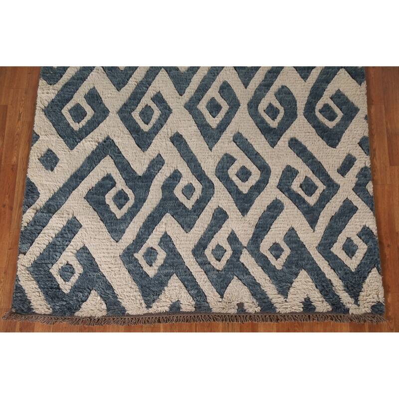 Navy Blue Moroccan Oriental Area Rug Hand-Knotted Wool Carpet - 5'8"x 8'3"
