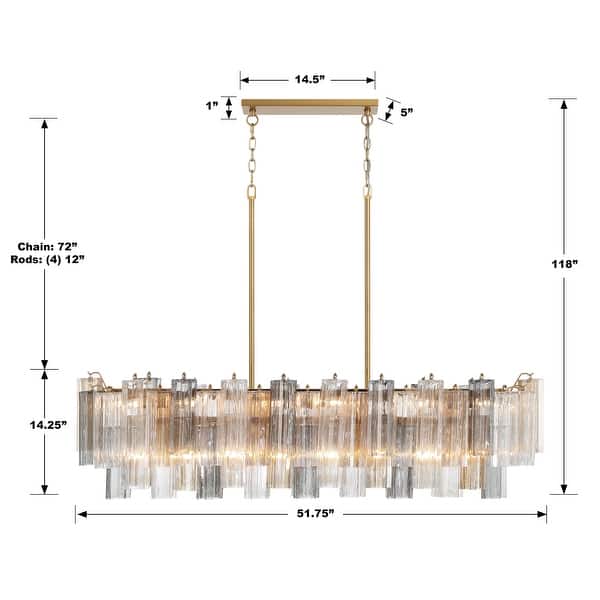 Addis 14 Light Aged Brass Chandelier - 51.75"W x 14.25"H x 14"D