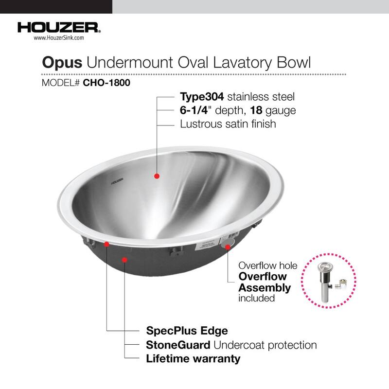 Houzer Medallion 16-1/4" Single Basin Undermount 18-Gauge Stainless