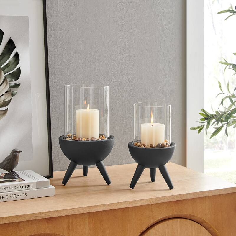 Danya B. Molta Modern Black Metal Bold Pedestal and Glass Candle Holder