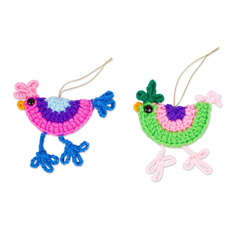Novica Handmade Cheeky Chickens Crocheted Ornaments (Pair)