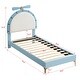 preview thumbnail 3 of 11, Upholstered Platform Bed with Alarm Clock Shaped Velvet Headboard, Cute Bed Frame with Wooden Slats Support for Kids