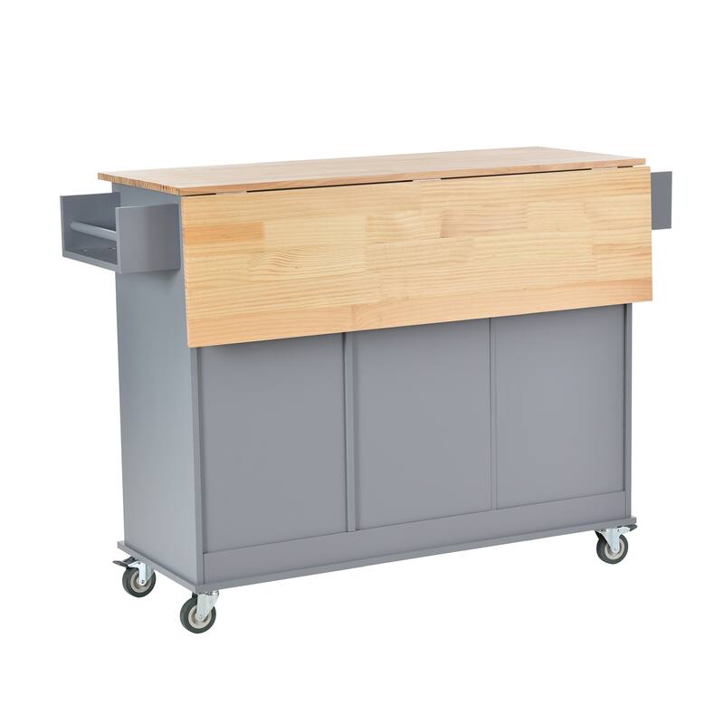 Solid Wood Drop Leaf Top Rolling Kitchen Island with Drawers Bed Bath