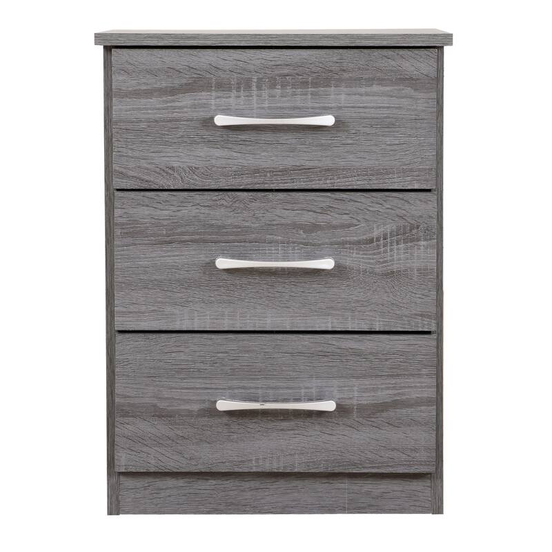 3 Drawer Gray Nightstand, 24 Inch Sleek Bedside Table with Compact Design and Ample Storage