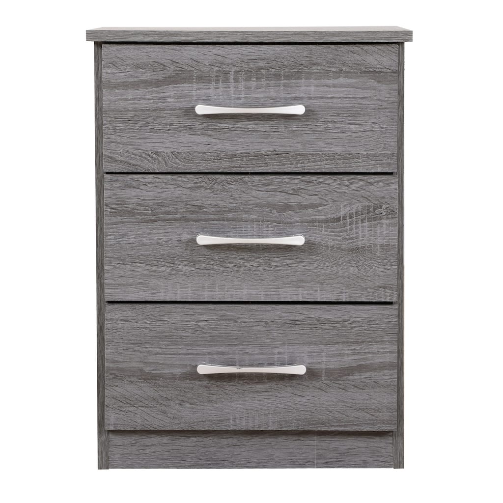 3 Drawer Gray Nightstand, 24 Inch Sleek Bedside Table with Compact Design and Ample Storage