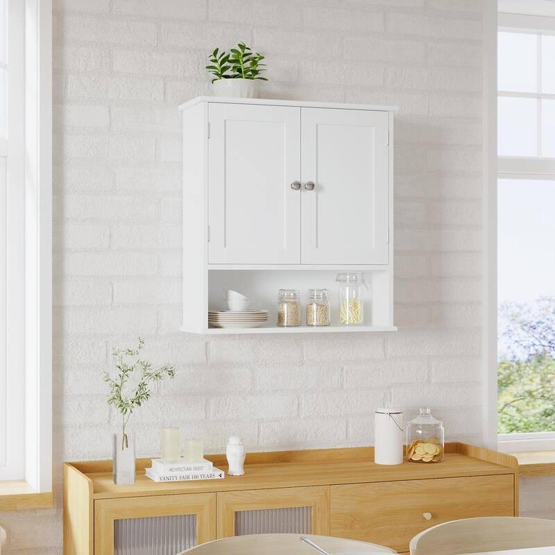 Anmytek Tall Slim Bathroom Storage Cabinet with Reversible Door and Adjustable Shelves White Linen Tower