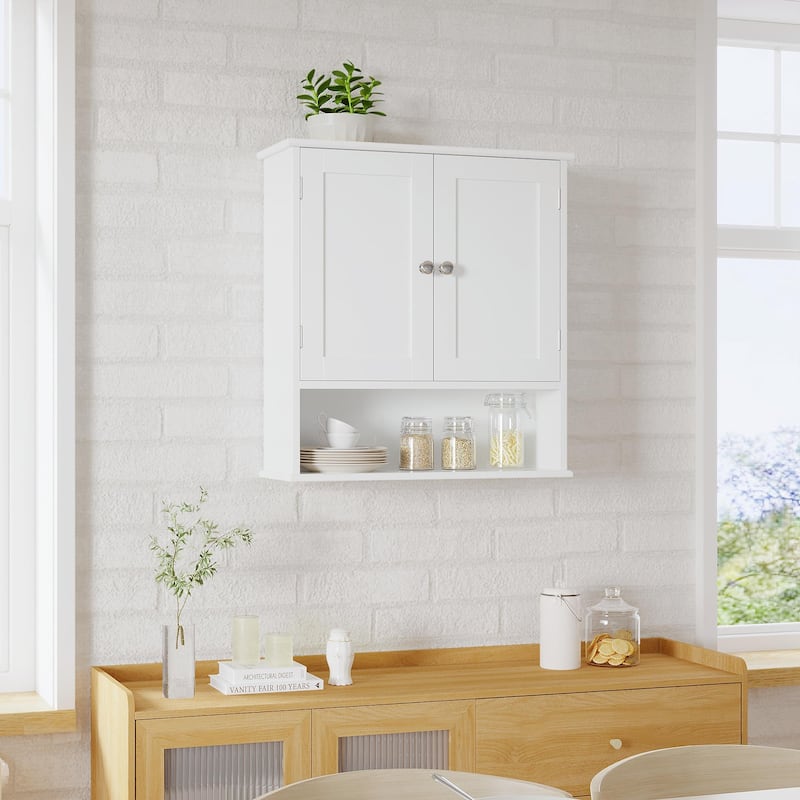 Bathroom Wall Cabinet with Door, Over Toilet Storage Cabinet with and Adjustable Shelves, 3-Tier Medicine Cabinet Wall Mounted
