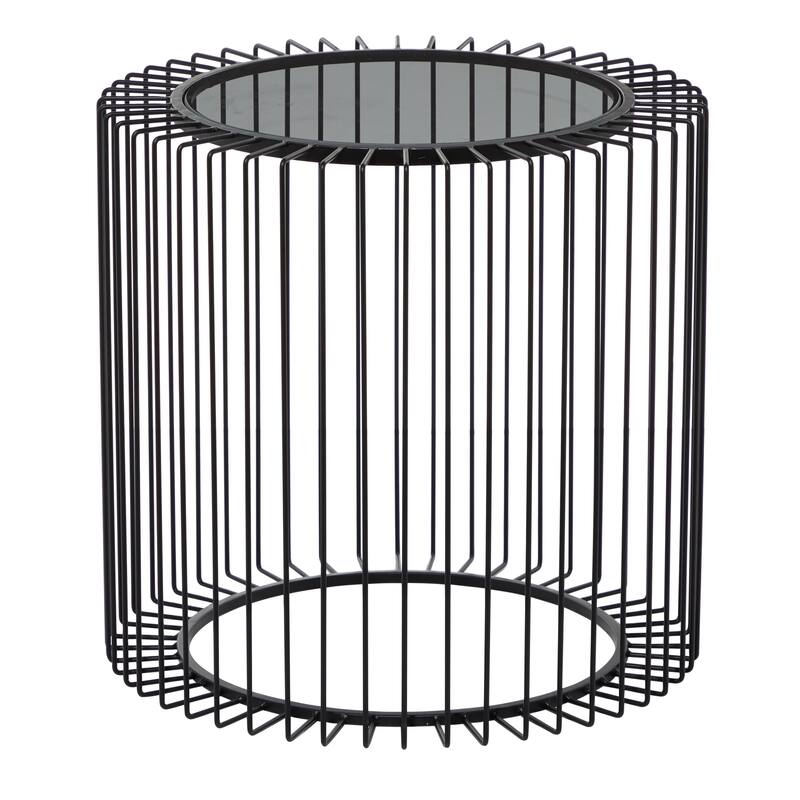Metal Open Wire Frame Accent Table with Shaded Glass Top - Black - Roche River Decor - Black