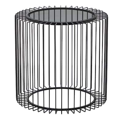 Metal Open Wire Frame Accent Table with Shaded Glass Top - Black - Roche River Decor