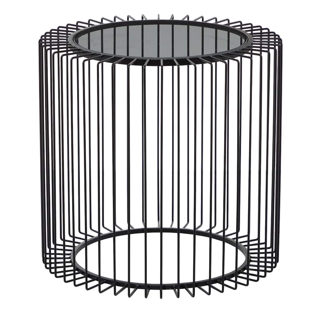 Metal Open Wire Frame Accent Table with Shaded Glass Top - Black - Roche River Decor