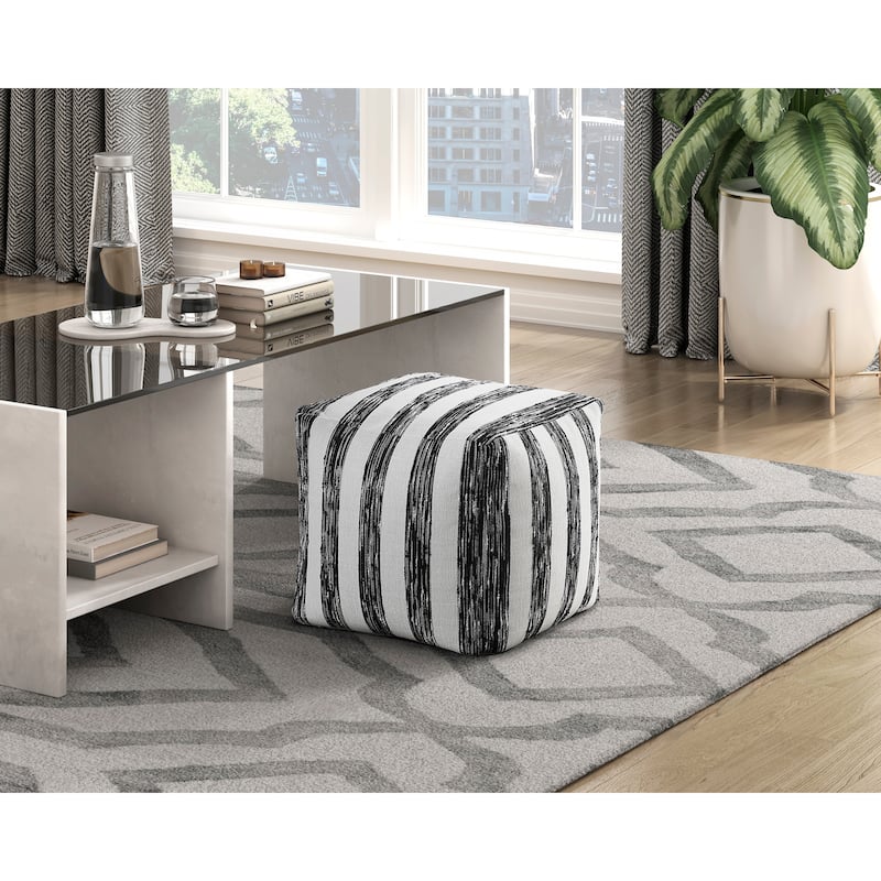Modern Square Pouf Off Faux Fur Fabric Upholstered Ottoman, Footstool, NonSlip Floor Pouf, Bean Bag Chair, 1pc Sitting Pouf - Black