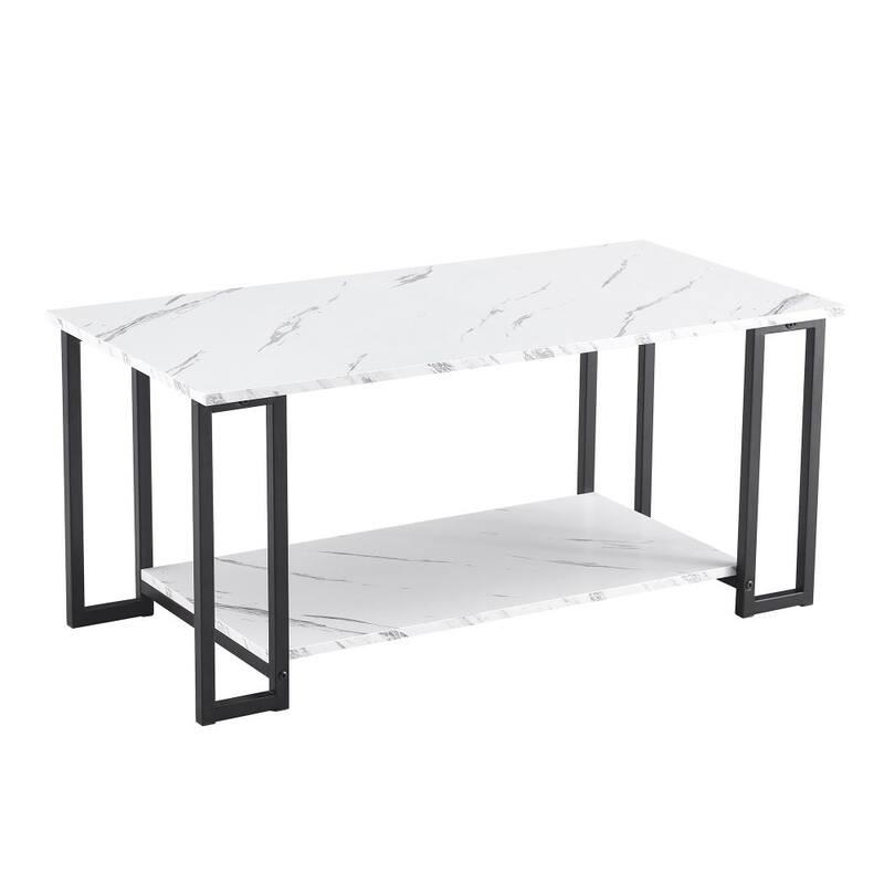 39.37 in. White and Black Rectangle MDF Coffee Table with 2-Layer