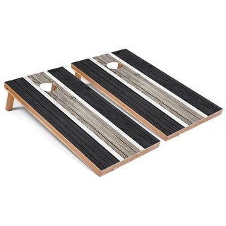 Dark Grey Striped Outdoor Cornhole Set