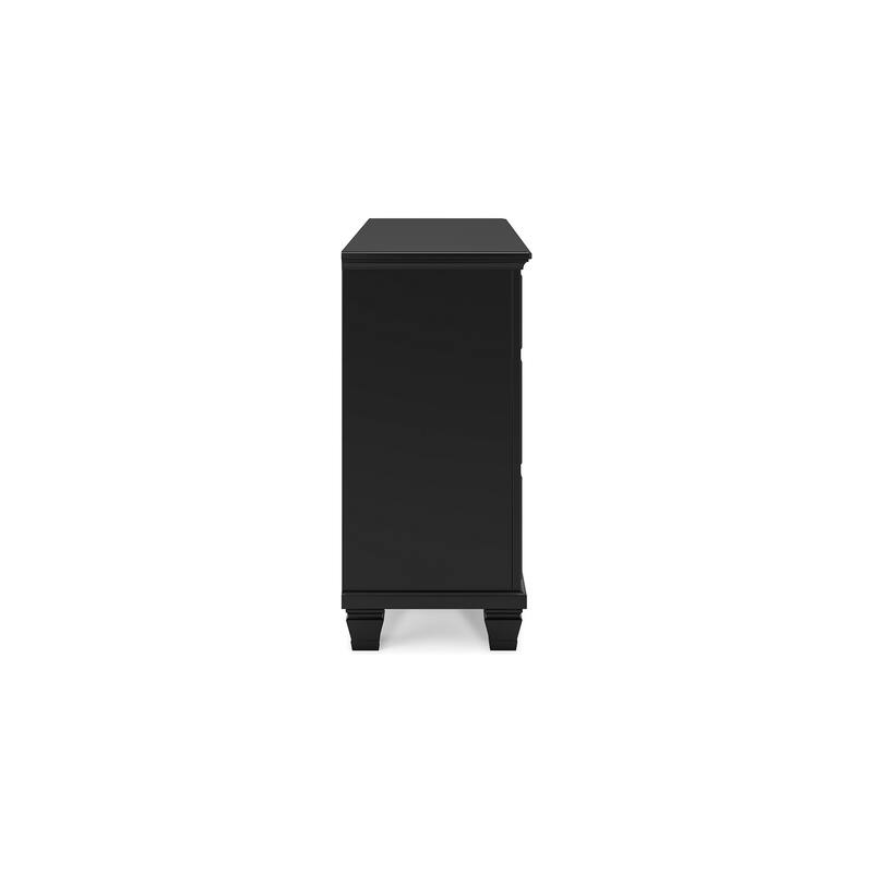 Lemo Wide Dresser, 7 Drawers, Nickel Round Knobs, Black Solid Wood
