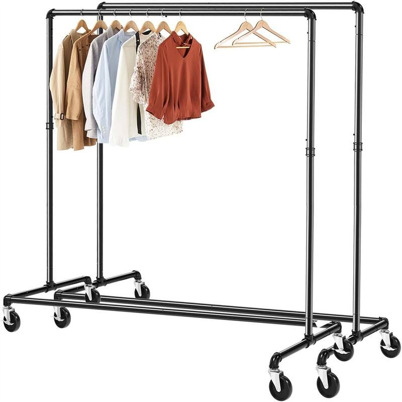 Industrial Pipe Clothing Rack on Wheels with Brakes - 23.62"D x 59.06"W x 62.6"H - Black 2