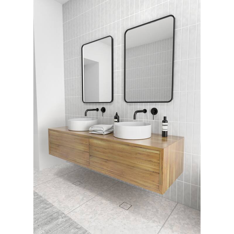 Glass Warehouse 32 in. H x 22 in. W Radius Corner Stainless Steel Framed Mirror