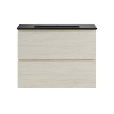 Liberte 30" Wall-Mounted Bathroom Vanity In White Oak With Black Sink Top - 30