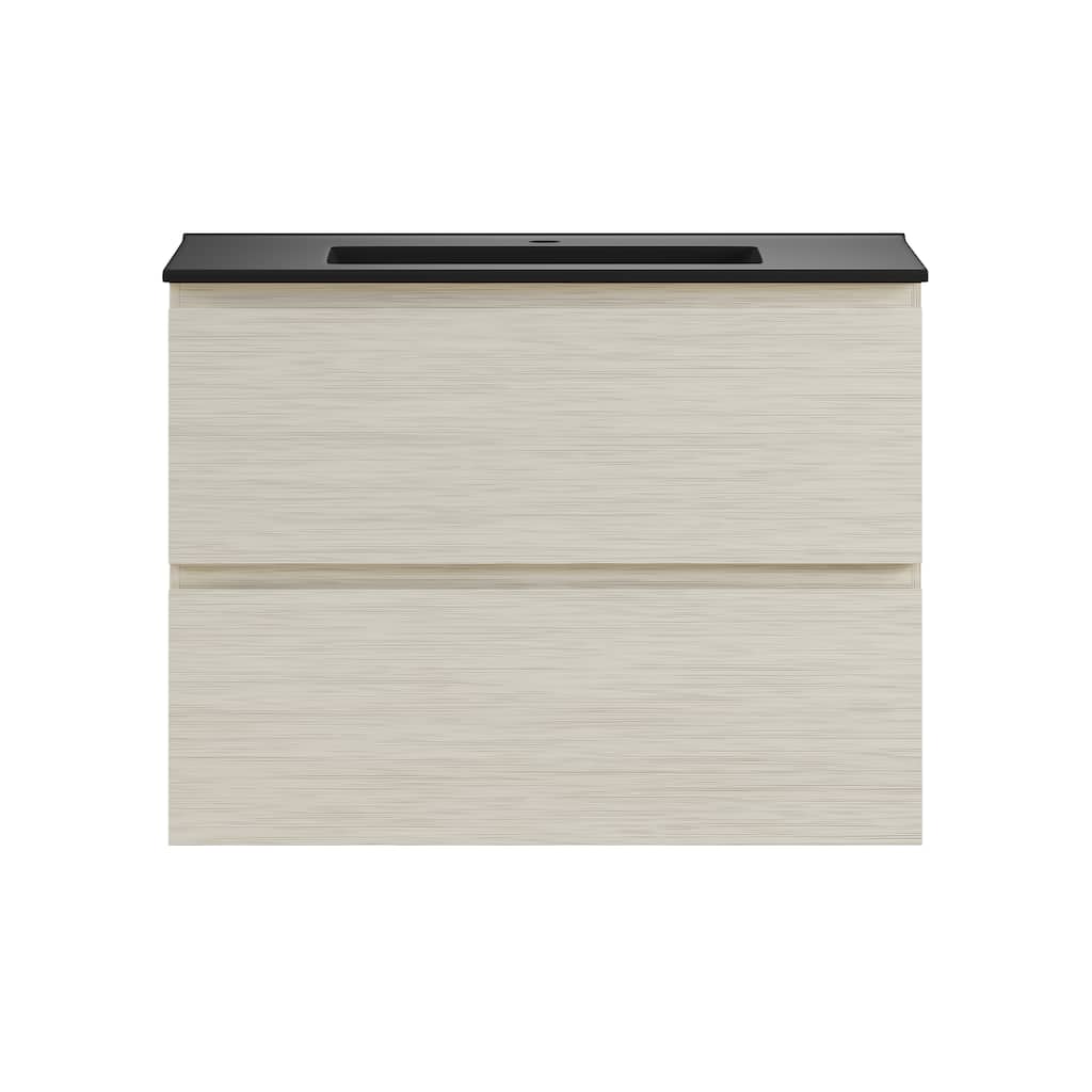 Liberte 30" Wall-Mounted Bathroom Vanity In White Oak With Black Sink Top - 30