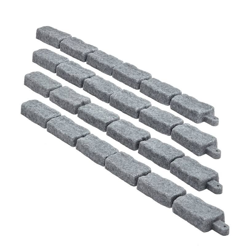 Beige Plastic Stone Landscape Edging 4 Pack with Interlocking Design and Stakes - 46.46 × 3.74 × 2.24 in
