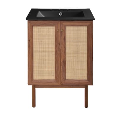 Classe 24 In. Brown Oak Bathroom Vanity With Black, 3-Hole Ceramic Sink Top