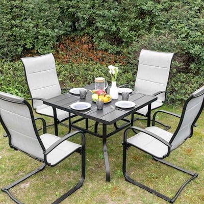 Outdoor 5-Piece Dining Set, Premium Textilene Chairs and Square Iron Table
