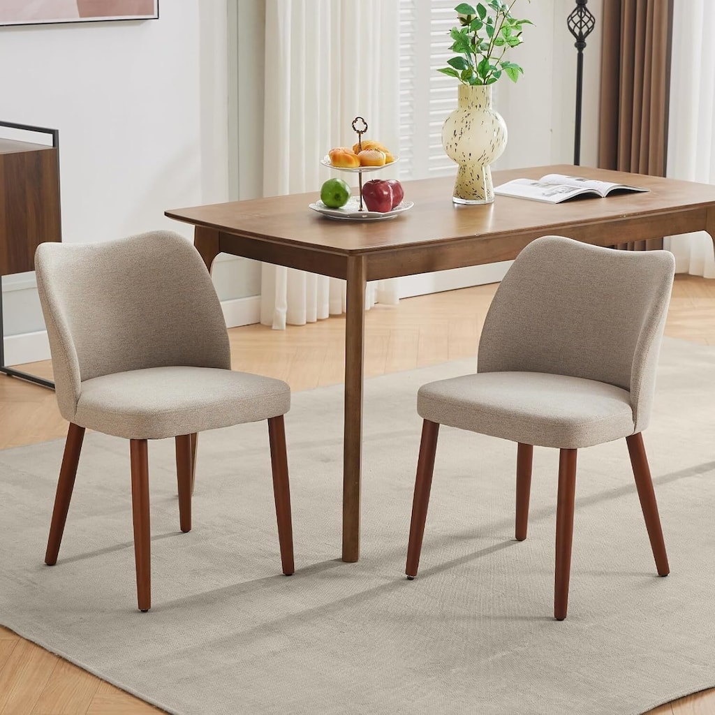 Set of 2 Upholstered Fabric Linen Dining Chairs for Dining Room Living Room Kitchen