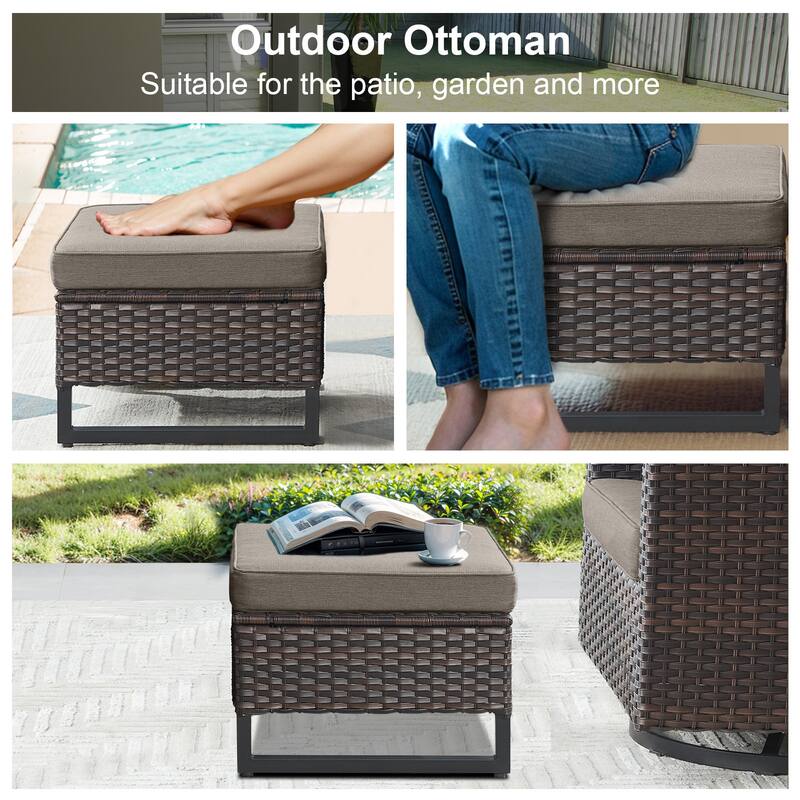Gymojoy Outdoor Wicker Ottomans with Olefin Cushions