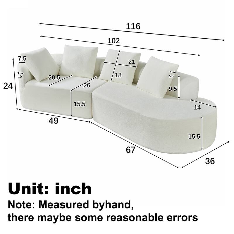 116" Curved Sectional Sofa with Chaise Lounge - High-Density Sponge Cushions, 2-Piece Set, Right-Hand Facing, Fully Assembled