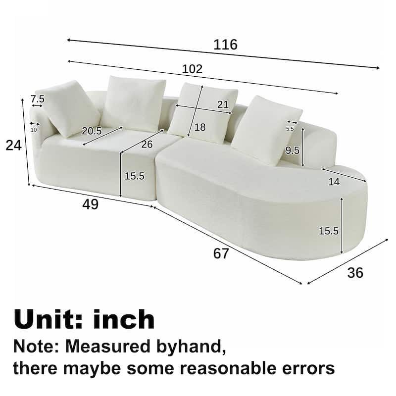 116" Pearl Curved Sectional Sofa with Chaise Lounge