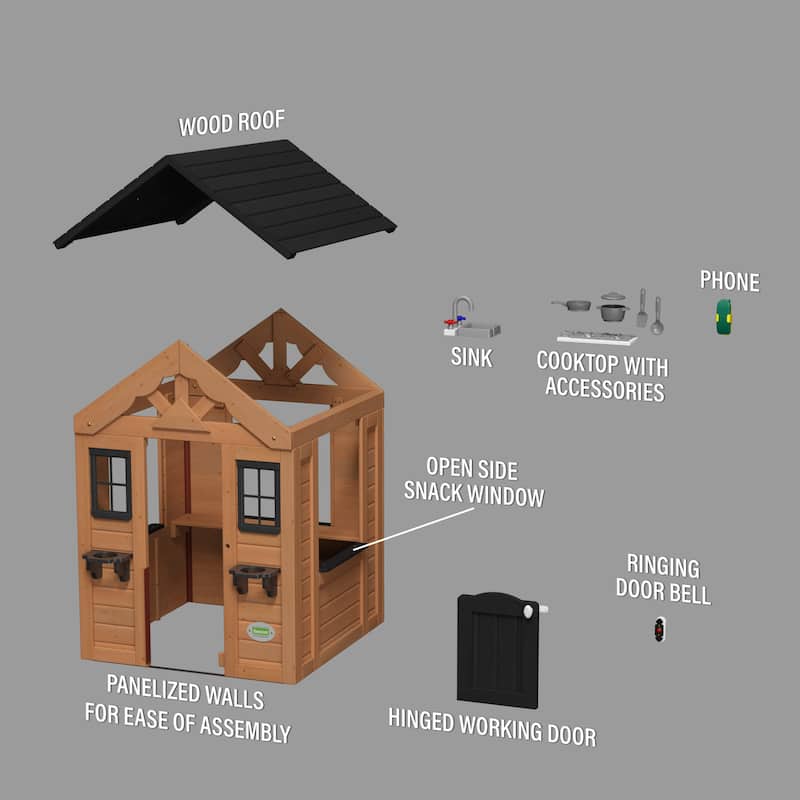 Backyard Discovery Sweetwater Cedar Wooden Playhouse with Play Kitchen - 3'6" x 3'10"