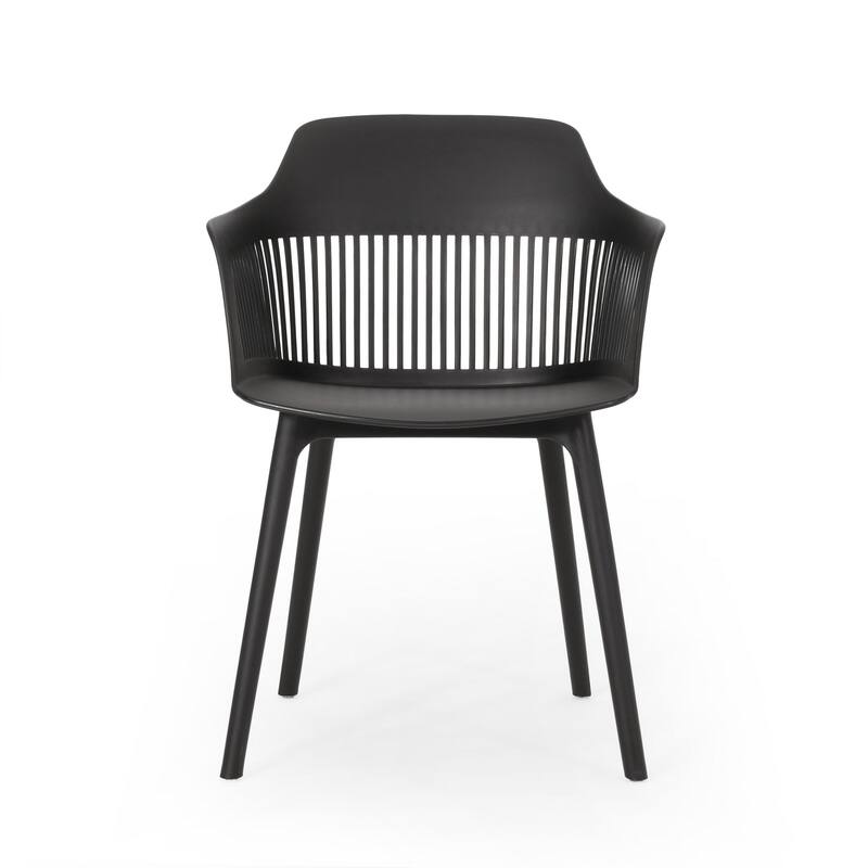 Outdoor Patio Chair Set of 2, Curved Back, Weather Resistant Black Finish
