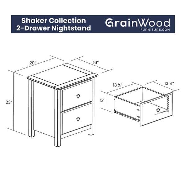 Grain Wood Furniture Shaker 2drawer Solid Wood Nightstand Bed Bath