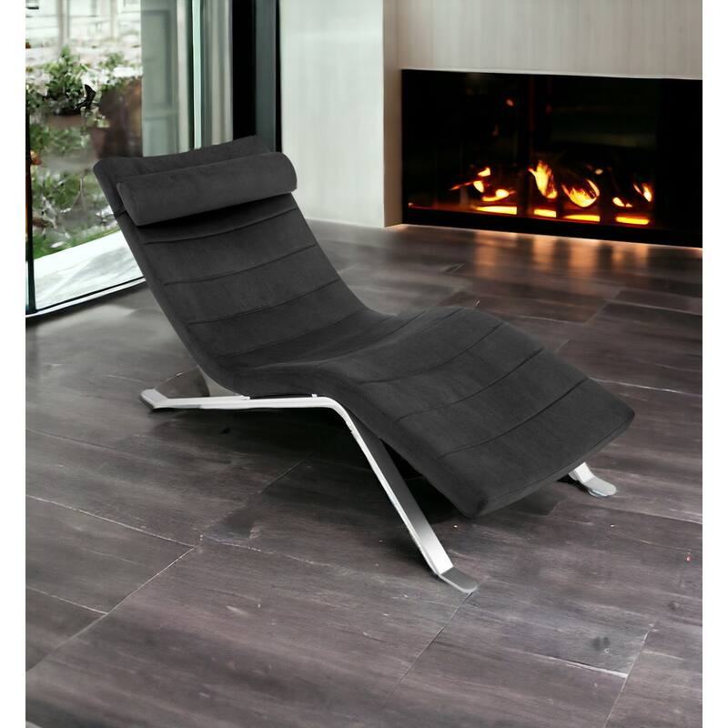 HomeRoots 66" Black and Silver Velvet Lounge Chair - 65.95' X '32.49' X '26.38 - 65.95' X '32.49' X '26.38