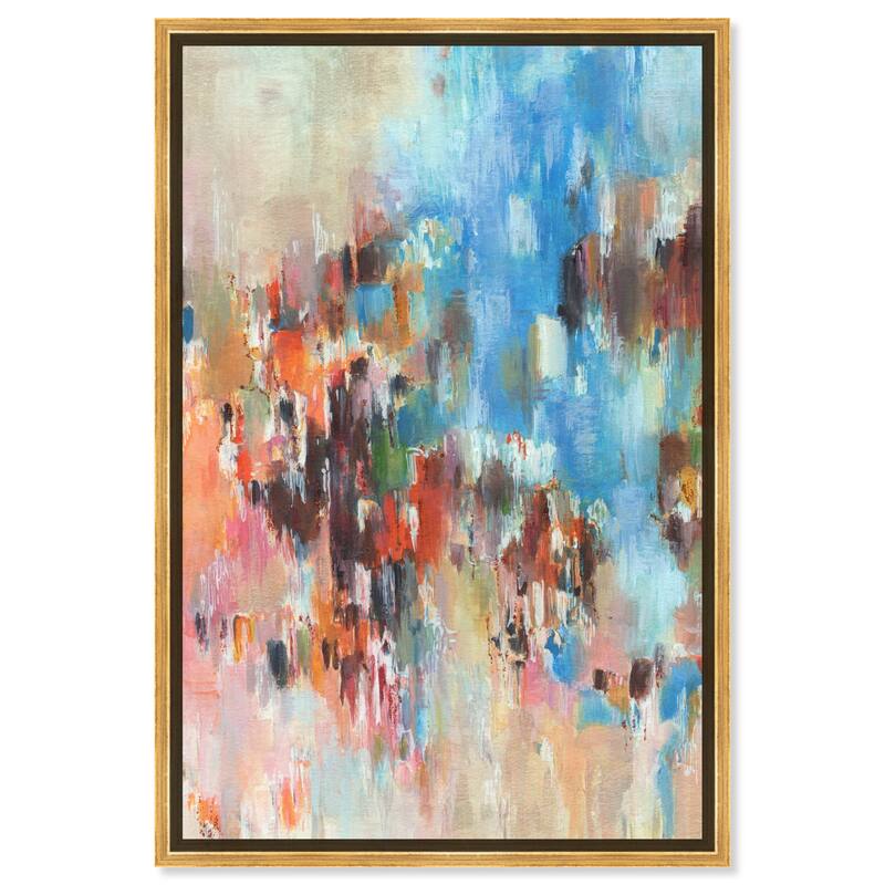 Art Remedy Lovely Feeling Framed Blue Abstract 1 Piece Canvas Wall Art - 37 x 55 - Gold