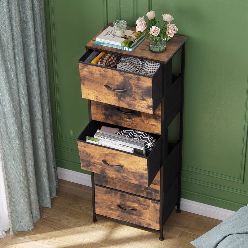 Home Bedroom Furniture 5-drawer Chest Vertical Storage Tower - Fabric Dresser