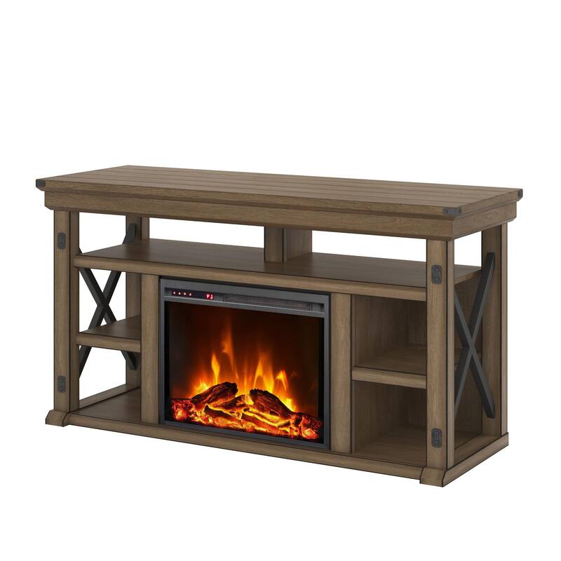 Roomfitters Wildwood Fireplace TV Stand for TVs up to 60 Inches, Electric Insert with Remote, Gray Finish