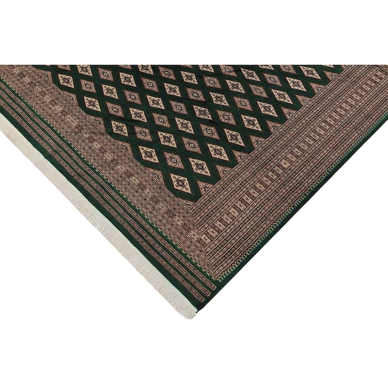 Tribal Bokhara Stein Green/Taupe Hand Knotted Wool Rug - 9'0'' x 11'8''