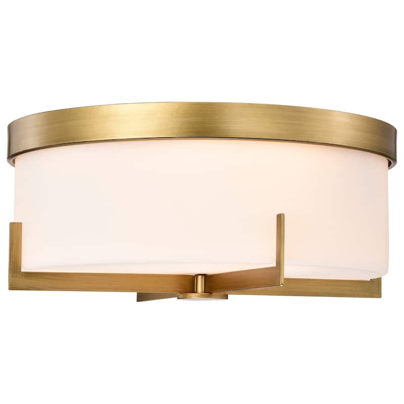 Roselle - 15 Inch Flush Mount - Natural Brass with White Glass - Natural Brass