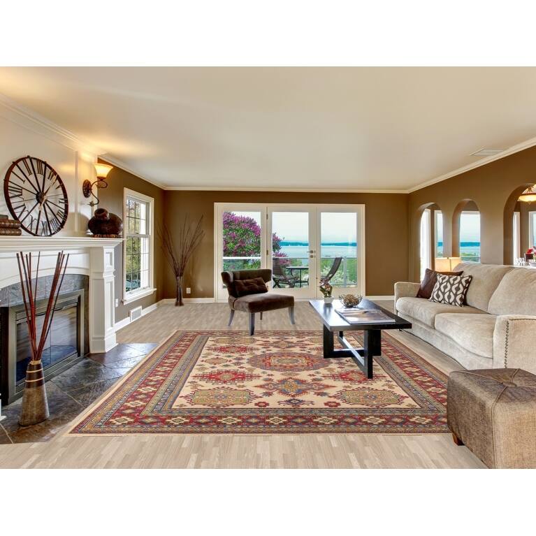 Geometric Kazak Rug Hand-Knotted Bedroom Wool Carpet - 8'11"x 11'8"