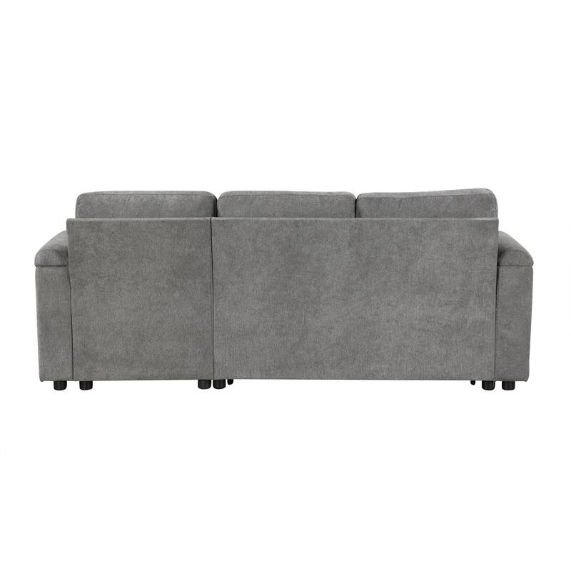 83.5" Chenille L-Shaped Sectional Sofa with Convertible Sofa Bed, Storage Chaise, Cup Holders & USB Ports