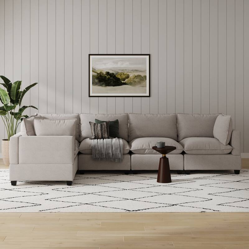 Chelsea Modern Cloud Modular Upholstered Sofa with Deep Seat and Plush Cushions - 5-Seater Sectional - Beige