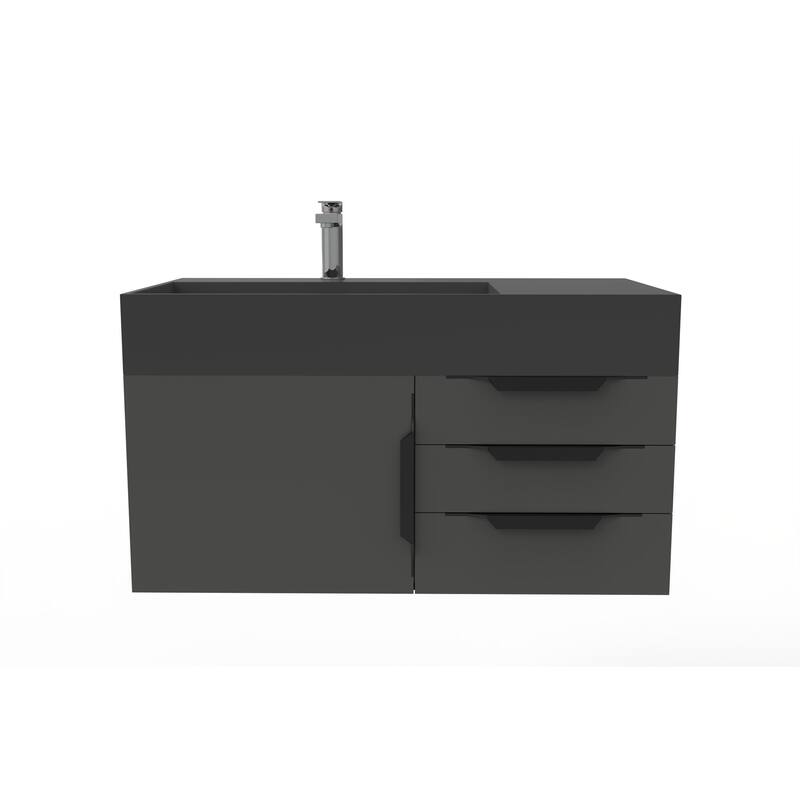 Amazon 36" Wall Mounted Bathroom Vanity Set w/ Black Top