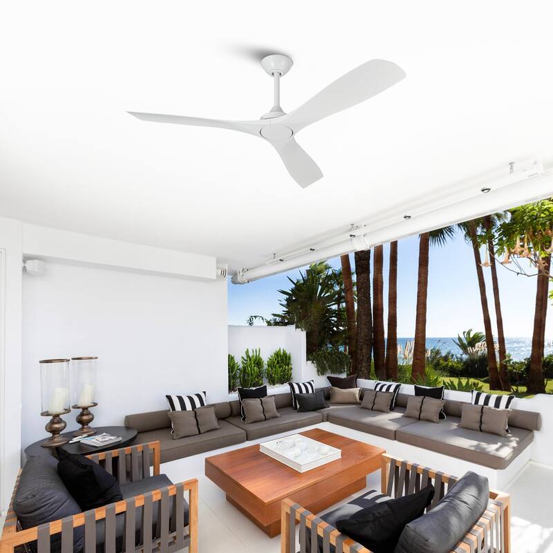 52" White Indoor Outdoor Modern 6-Speed Propeller Ceiling Fan with Remote (No Light)