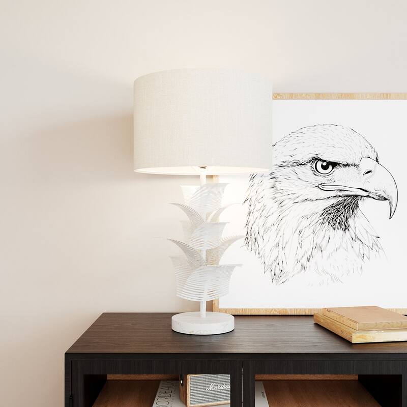 Acroma Demrul Table Lamp with Metal Leaves Rod - 1-light - Matte white