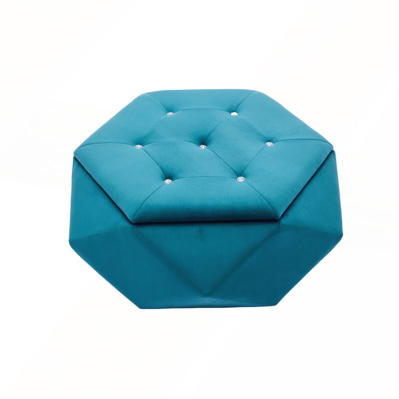 Elegant Velvet Polygon Diamond Tufted Storage Ottoman for Living Room and Bedroom