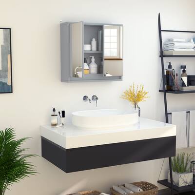 HOMCOM Wall-Mounted Medicine Cabinet with Mirror, Bathroom Mirror Cabinet with Doors and Adjustable Shelf, White